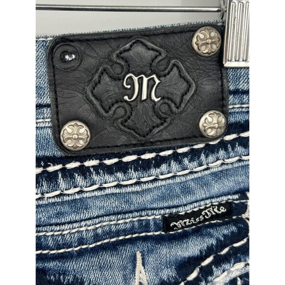 Miss Me Womens Boot Cut Jeans Size 28 Distressed Jewel Stretch Denim Y2K EUC - Picture 8 of 12
